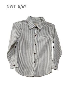 NWT - Me & Henry Light Blue Stripe Woven L/S Button Down Shirt Size 5/6Y